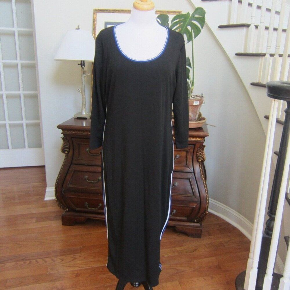 Max Studio Weekend Black Scoop Neck Side Stripe Maxi Dress size XL New!